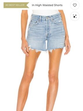 Agolde Light Blue High-Rise Distressed Denim Shorts